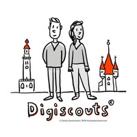 Logo der Digiscouts mir zwei gezeichneten Stichmenschen.